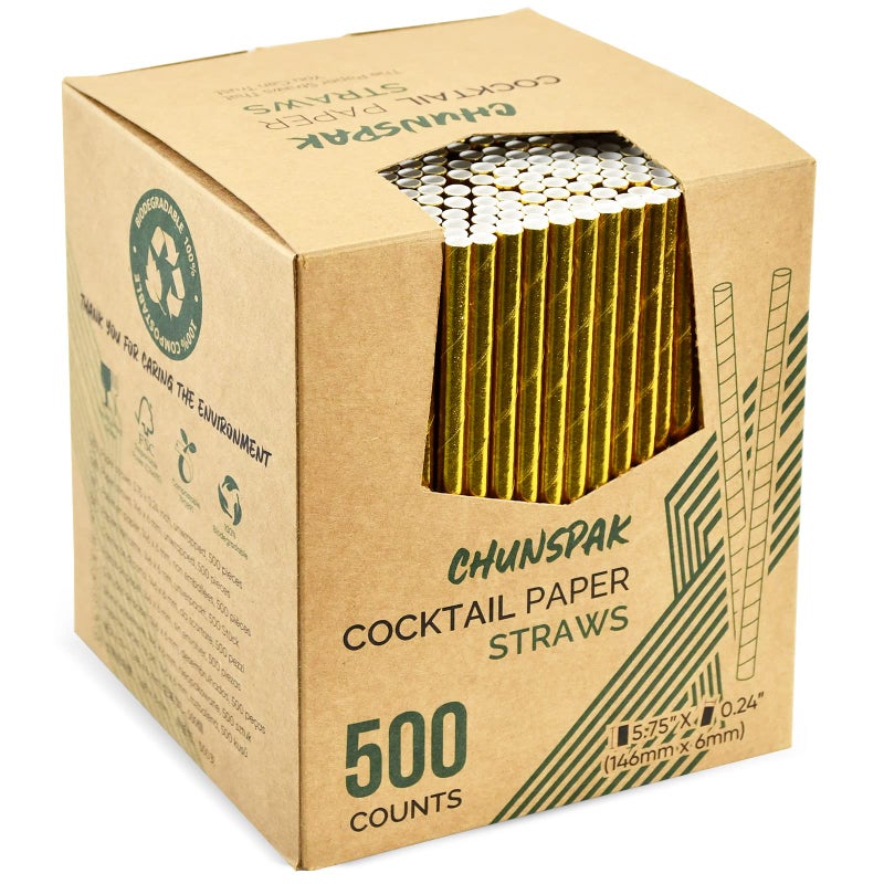 Chunspak 575 Inch Disposable Short Gold Paper Straws  Stirrers Sipping Stir Sticks 500 Counts  for Cocktail Short Drinks Wedding Party Bars Restaurants