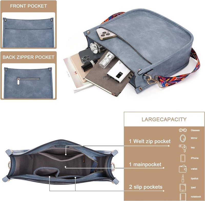 INOVERA (LABEL) Crossbody Bag for Women Stylish - Faux Leather Ladies Hobo Handbag - Shoulder Sling Bags Purse with 2 Broad Strap (Light Blue) - Image 4