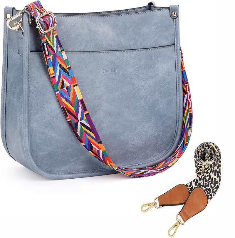 INOVERA (LABEL) Crossbody Bag for Women Stylish - Faux Leather Ladies Hobo Handbag - Shoulder Sling Bags Purse with 2 Broad Strap (Light Blue) - Image 1