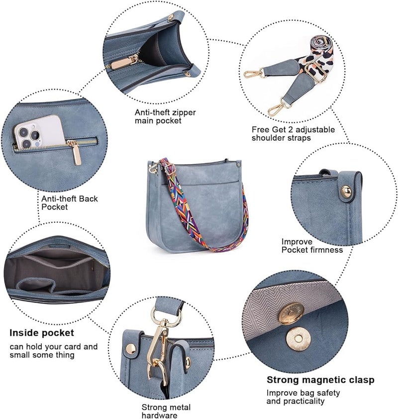 INOVERA (LABEL) Crossbody Bag for Women Stylish - Faux Leather Ladies Hobo Handbag - Shoulder Sling Bags Purse with 2 Broad Strap (Light Blue) - Image 3