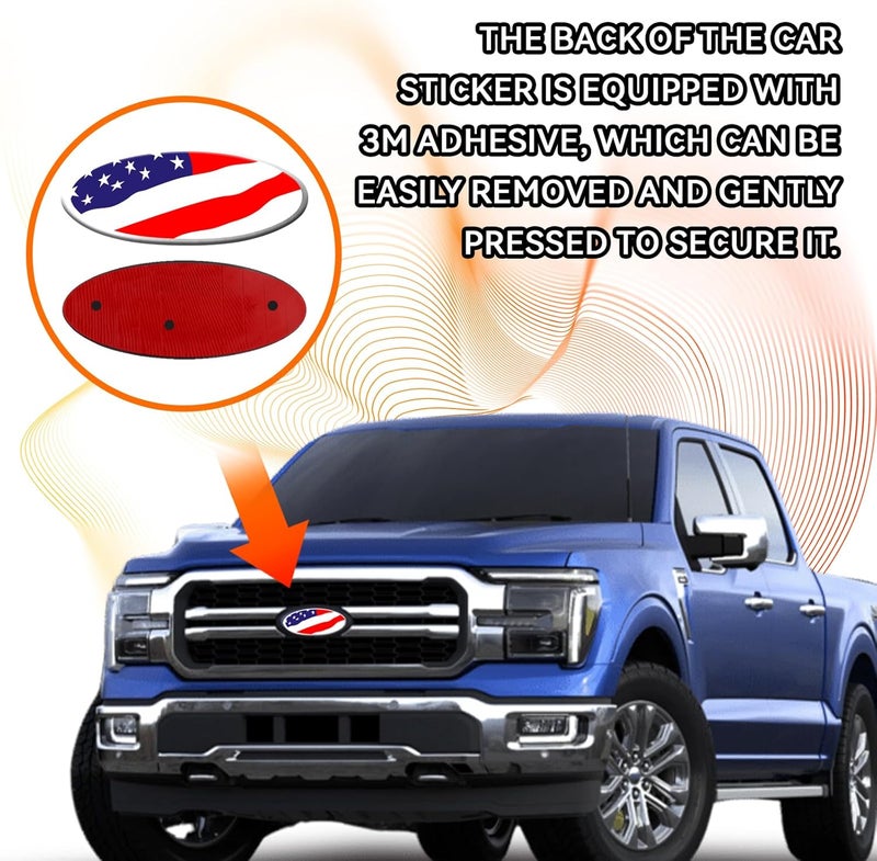 Hirificing Tailgate Emblem for Ford F150 F250 F350 Colorful American Flag 9 Inch Front Grill Emblem for Ford Emblem, Aluminum Oval Overlay Front Grill Rear Tailgate American Flag Decal Badge(Chroma) Polished safe edge - Image 5