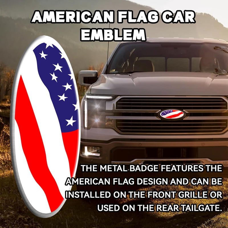Hirificing Tailgate Emblem for Ford F150 F250 F350 Colorful American Flag 9 Inch Front Grill Emblem for Ford Emblem, Aluminum Oval Overlay Front Grill Rear Tailgate American Flag Decal Badge(Chroma) Polished safe edge - Image 3