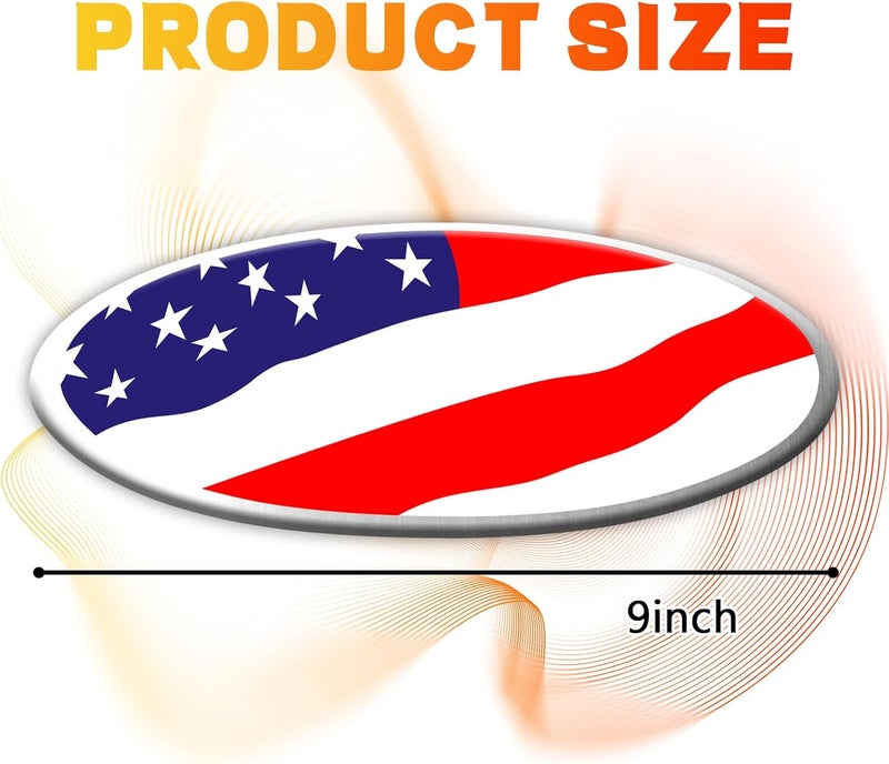 Hirificing Tailgate Emblem for Ford F150 F250 F350 Colorful American Flag 9 Inch Front Grill Emblem for Ford Emblem, Aluminum Oval Overlay Front Grill Rear Tailgate American Flag Decal Badge(Chroma) Polished safe edge - Image 2