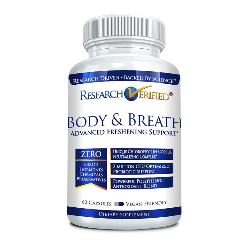 Research Verified Body Breath Natural Deodorant Freshener Bad Breath Body Odor Supplement 60 Capsules 1 Month Supply