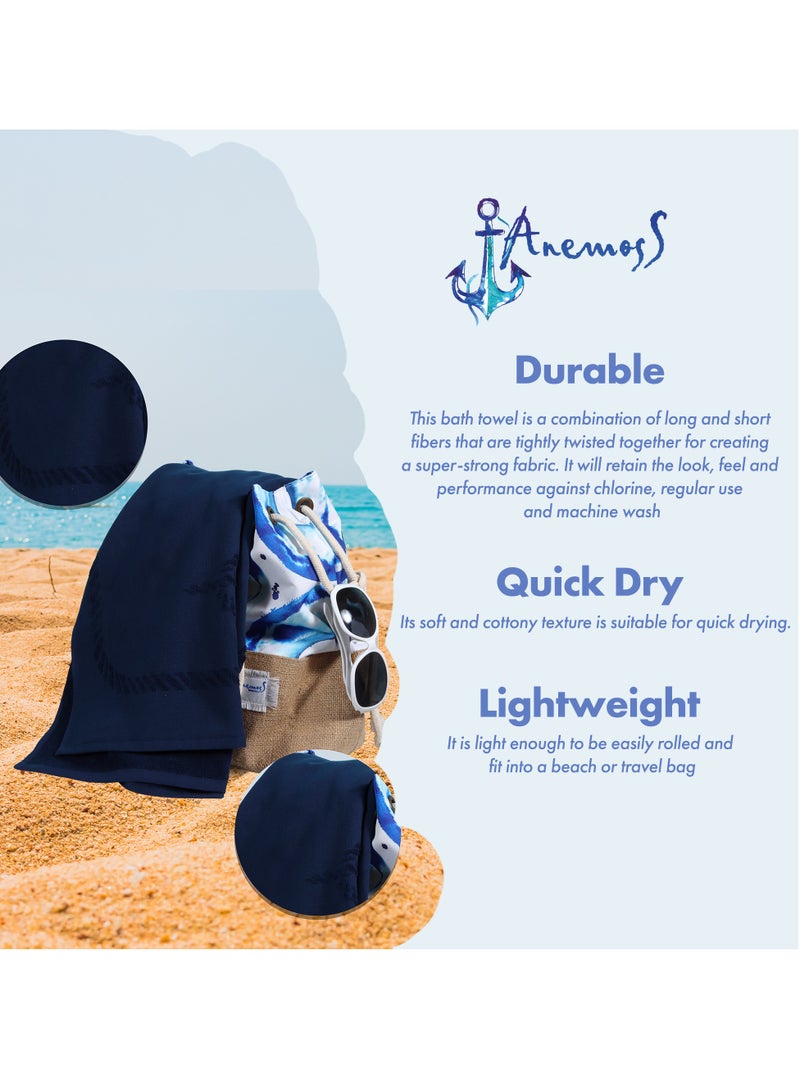 Anemoss Large Size Beach Towel, 100% Turkish Cotton, Sailor Knot Design, Navy Blue, High Absorbent, Soft Towel, 70x140cm - Image 3