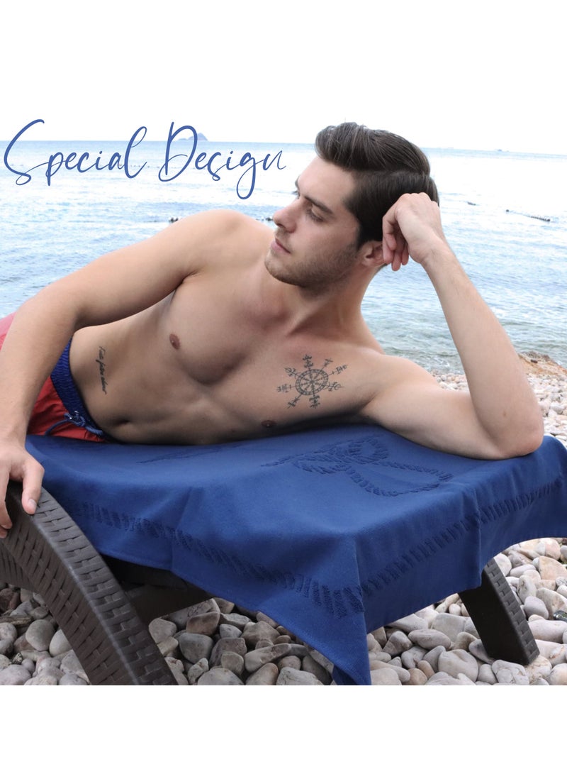 Anemoss Large Size Beach Towel, 100% Turkish Cotton, Sailor Knot Design, Navy Blue, High Absorbent, Soft Towel, 70x140cm - Image 4