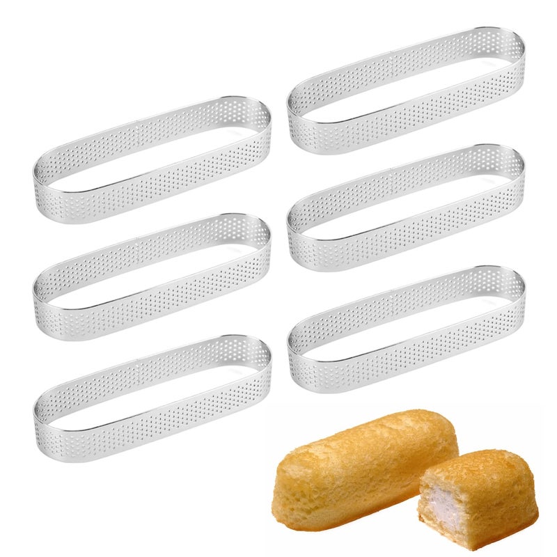 Guowall 6 pack Tart Ring 5 inch Perforated Stainless Steel Oval Pastry Mould Non Stick Metal Tarte Cake Mold for Baking
