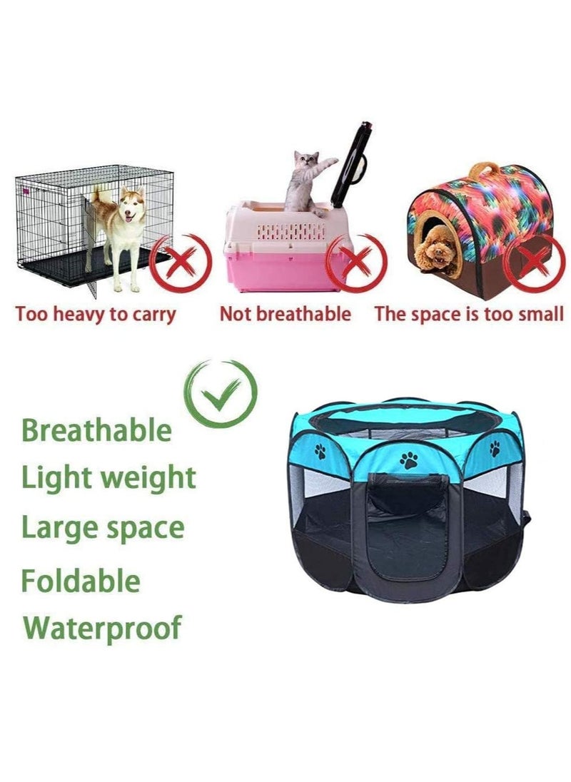 Octagonal Pet Foldable cat Playpen Tent Dog and Cat Fence, Puppy Exercise Playpen,Cat and Dog House, Rabbit Cat Kennel Portable Foldable Pop Up Pet Play Pen with Floor and Mesh Door Top for Indoor Outdoor Collapsible Tent Cage Cat delivery room cat cage cat house