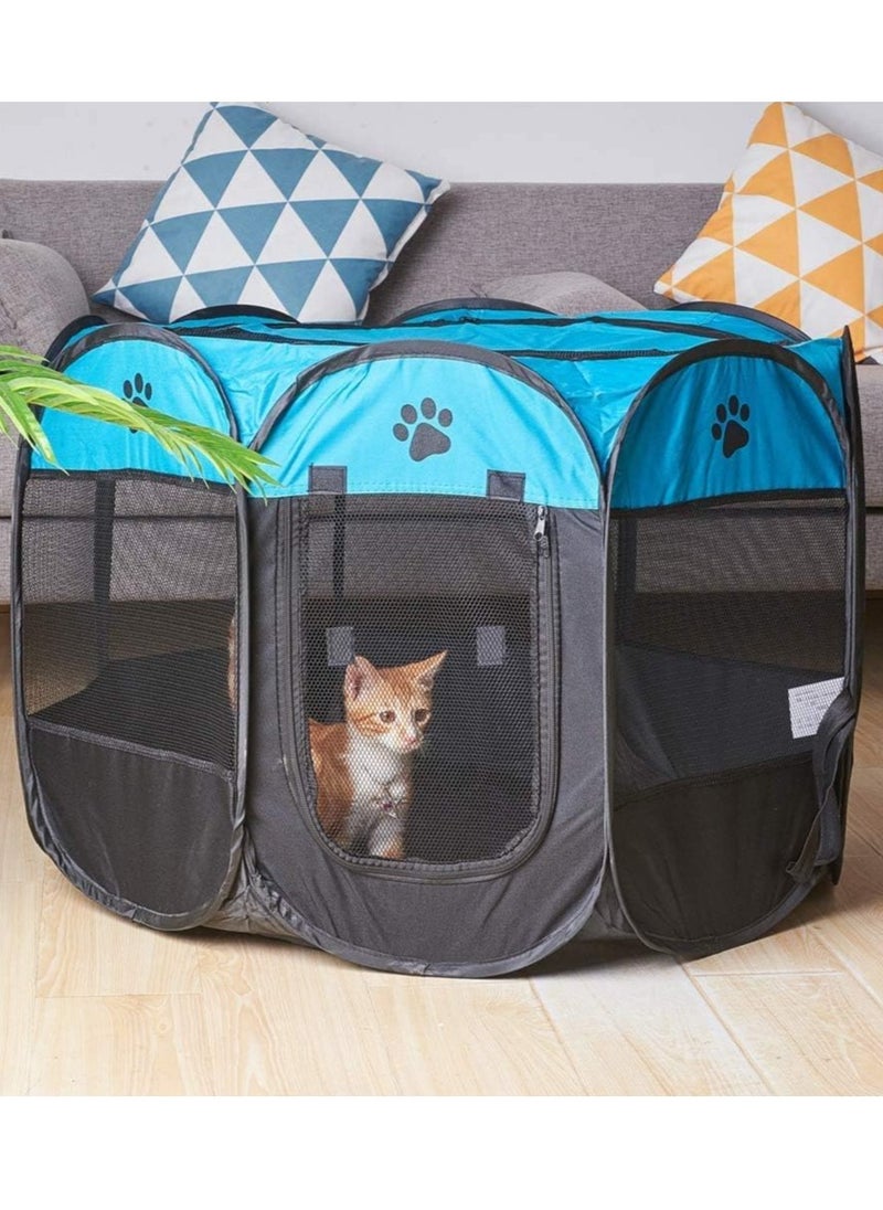 Octagonal Pet Foldable cat Playpen Tent Dog and Cat Fence, Puppy Exercise Playpen,Cat and Dog House, Rabbit Cat Kennel Portable Foldable Pop Up Pet Play Pen with Floor and Mesh Door Top for Indoor Outdoor Collapsible Tent Cage Cat delivery room cat cage cat house