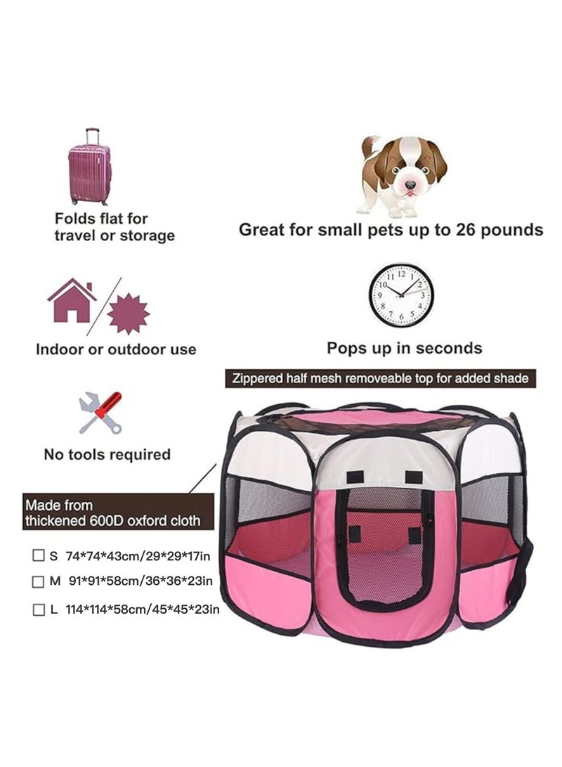 Generic Octagonal Pet Foldable cat Playpen Tent Dog and Cat Fence, Puppy Exercise Playpen,Cat and Dog House, Rabbit Cat Kennel Portable Foldable Pop Up Pet Play Pen with Floor and Mesh Door Top for Indoor Outdoor Collapsible Tent Cage Cat delivery room cat cage cat house  - Image 2