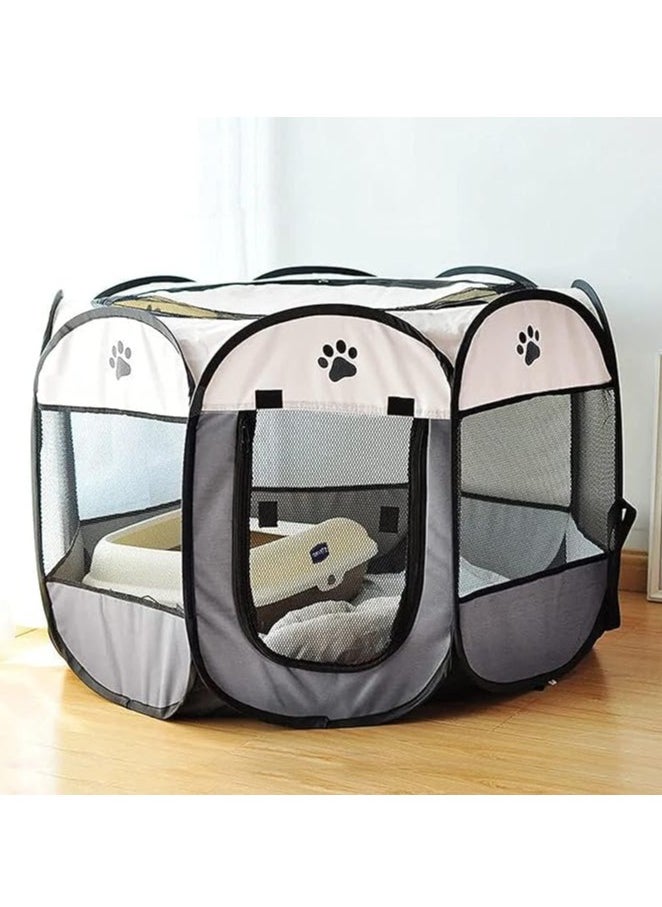 Octagonal Pet Foldable cat Playpen Tent Dog and Cat Fence, Puppy Exercise Playpen,Cat and Dog House, Rabbit Cat Kennel Portable Foldable Pop Up Pet Play Pen with Floor and Mesh Door Top for Indoor Outdoor Collapsible Tent Cage Cat delivery room cat cage cat house
