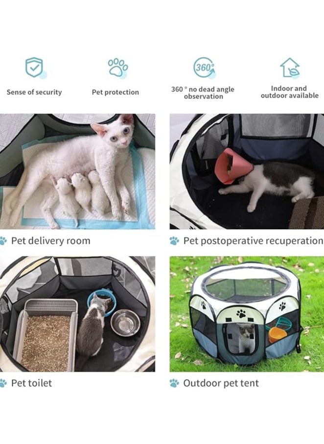 Octagonal Pet Foldable cat Playpen Tent Dog and Cat Fence, Puppy Exercise Playpen,Cat and Dog House, Rabbit Cat Kennel Portable Foldable Pop Up Pet Play Pen with Floor and Mesh Door Top for Indoor Outdoor Collapsible Tent Cage Cat delivery room cat cage cat house
