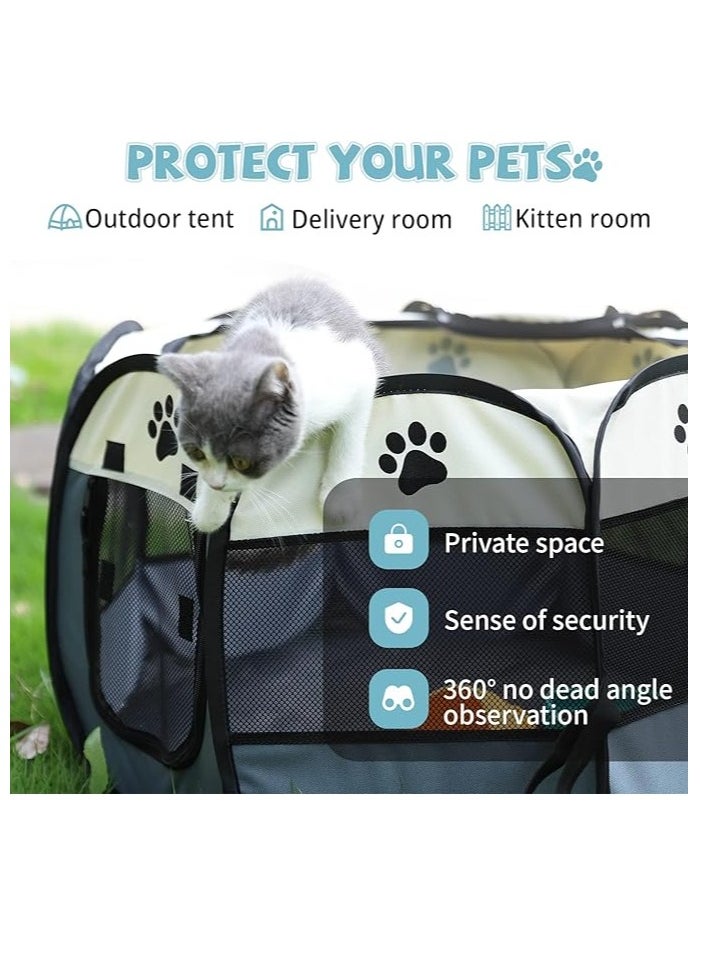 Octagonal Pet Foldable cat Playpen Tent Dog and Cat Fence, Puppy Exercise Playpen,Cat and Dog House, Rabbit Cat Kennel Portable Foldable Pop Up Pet Play Pen with Floor and Mesh Door Top for Indoor Outdoor Collapsible Tent Cage Cat delivery room cat cage cat house