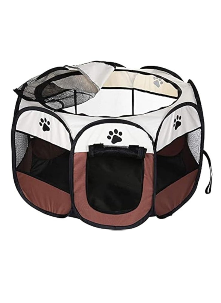 Generic Octagonal Pet Foldable Playpen Tent Dog and Cat Fence, Puppy Exercise Playpen,Cat and Dog House, Rabbit Cat Kennel Portable Foldable Pop Up Pet Play Pen with Floor and Mesh Door Top for Indoor Outdoor Collapsible Tent Cage Cat delivery room  - Image 4