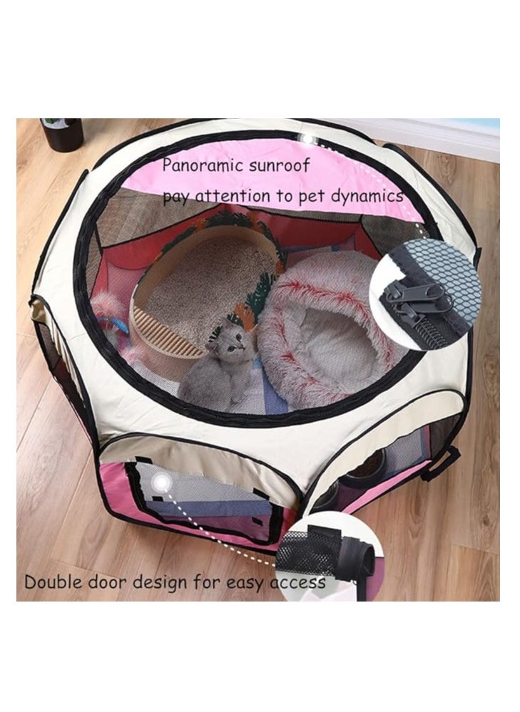 Octagonal Pet Foldable cat Playpen Tent Dog and Cat Fence, Puppy Exercise Playpen,Cat and Dog House, Rabbit Cat Kennel Portable Foldable Pop Up Pet Play Pen with Floor and Mesh Door Top for Indoor Outdoor Collapsible Tent Cage Cat delivery room cat cage cat house