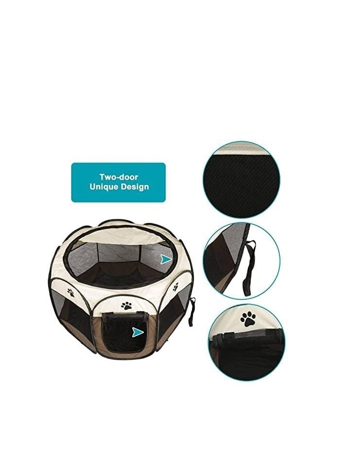 Octagonal Pet Foldable cat Playpen Tent Dog and Cat Fence, Puppy Exercise Playpen,Cat and Dog House, Rabbit Cat Kennel Portable Foldable Pop Up Pet Play Pen with Floor and Mesh Door Top for Indoor Outdoor Collapsible Tent Cage Cat delivery room cat cage cat house