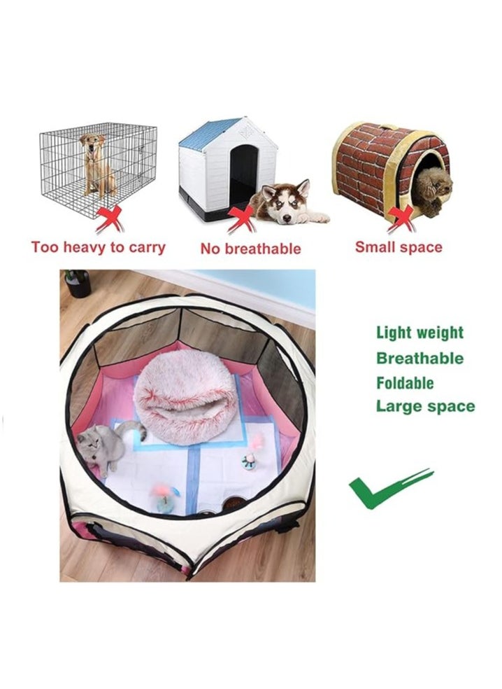 Octagonal Pet Foldable cat Playpen Tent Dog and Cat Fence, Puppy Exercise Playpen,Cat and Dog House, Rabbit Cat Kennel Portable Foldable Pop Up Pet Play Pen with Floor and Mesh Door Top for Indoor Outdoor Collapsible Tent Cage Cat delivery room cat cage cat house