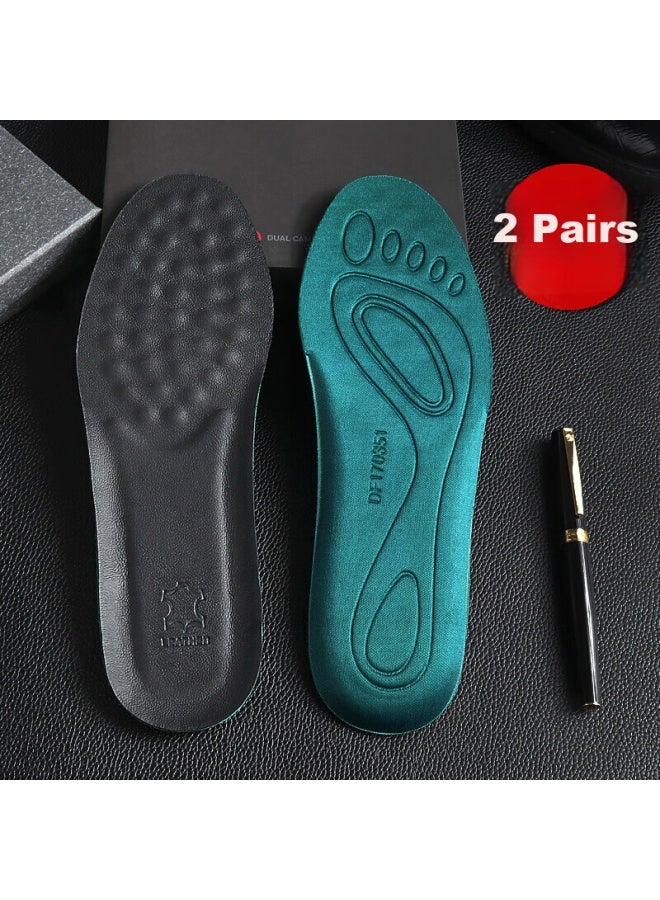Magal Maigaole 2-pair Leather Shoes, Insoles For Men, Sweat-absorbing, Breathable, Thickened, Soft, Shock-absorbing, Shoe Insoles, Black Cowhide, Size 39-40 - Image 1