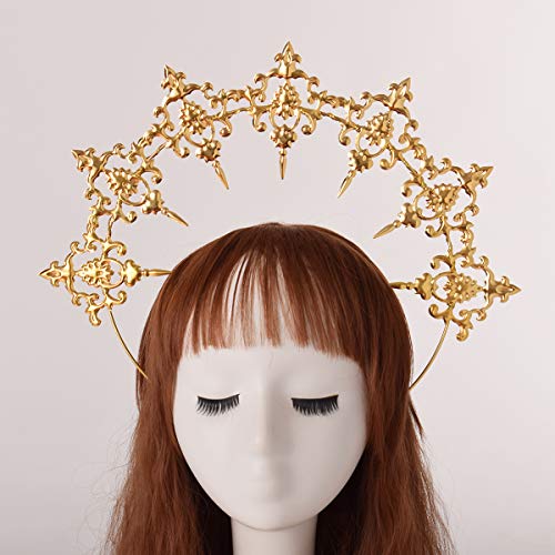 BLESSUME Halo Crown Mary Goddess Headband Women Halloween Costume Headpiece (Gold 1) - Image 2