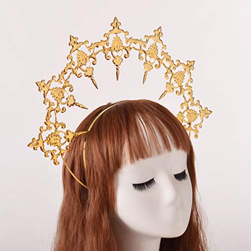 BLESSUME Halo Crown Mary Goddess Headband Women Halloween Costume Headpiece (Gold 1) - Image 4