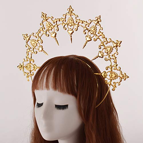 BLESSUME Halo Crown Mary Goddess Headband Women Halloween Costume Headpiece (Gold 1) - Image 3
