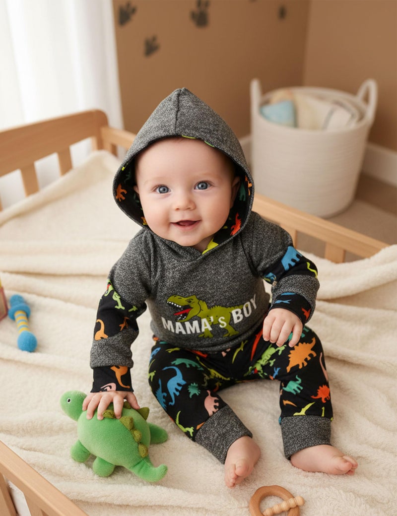 Fommy Newborn Boy Outfits Dinosaur Baby Clothes Hoodies + Newborn Boy Clothes Pants Baby Boy Going Home Outfit Winter 2pcs Set - Image 3