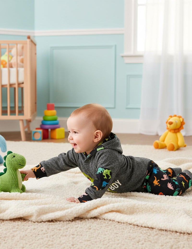 Fommy Newborn Boy Outfits Dinosaur Baby Clothes Hoodies + Newborn Boy Clothes Pants Baby Boy Going Home Outfit Winter 2pcs Set - Image 4