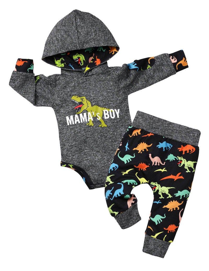 Fommy Newborn Boy Outfits Dinosaur Baby Clothes Hoodies + Newborn Boy Clothes Pants Baby Boy Going Home Outfit Winter 2pcs Set - Image 1