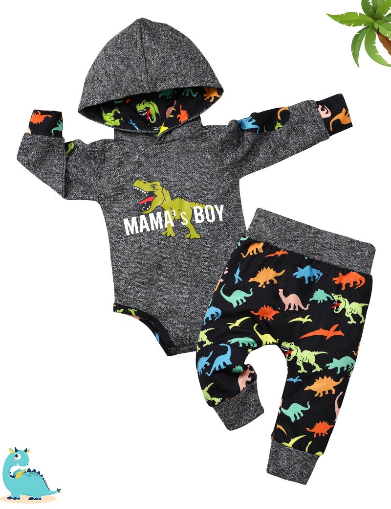 Fommy Newborn Boy Outfits Dinosaur Baby Clothes Hoodies + Newborn Boy Clothes Pants Baby Boy Going Home Outfit Winter 2pcs Set - Image 5