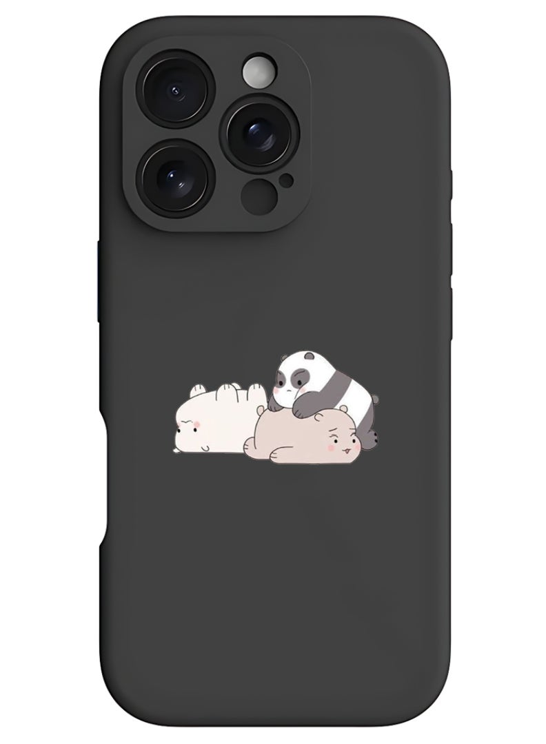 Protective Slim Fit Case Liquid Silicone Cover with Full Body Protection Anti-Scratch Shockproof Case For iPhone 16 Pro Black - Panda friends
