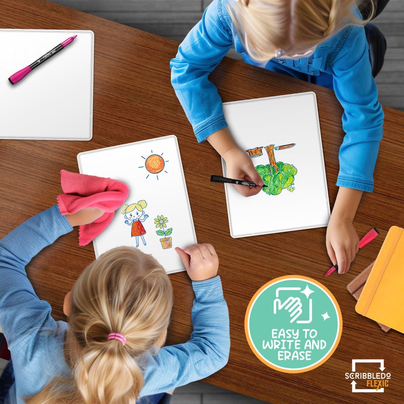SCRIBBLEDO Small White Board Dry Erase Sheets 9â€x12â€ for Kids Teacher Class Manipulatives Personal Mini Whiteboards Sheets Students Homeschool Supplies Small Dry Erase Boards Classroom Pack 10 Sheets - Image 3