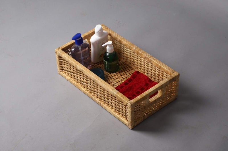 AKWAY Handmade Bamboo Wicker Storage Organizer Rectangular Basket For Cloth, Toiletry, Bathroom (16 X 9 X 4.5, Beige,Rattan,Pack Of 1) - Image 4