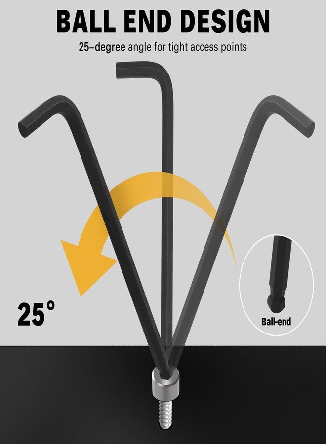 ELEAD مجموعة مفاتيح سداسية من ELEAD Allen Wrench: مجموعة مفاتيح سداسية متينة فاخرة مكونة من 27 قطعة بمقبض، وذراع طويل وقصير مع طرف كروي، ومجموعة مفاتيح ألين بمقاس متري وSAE، وتخزين منظم - Image 5