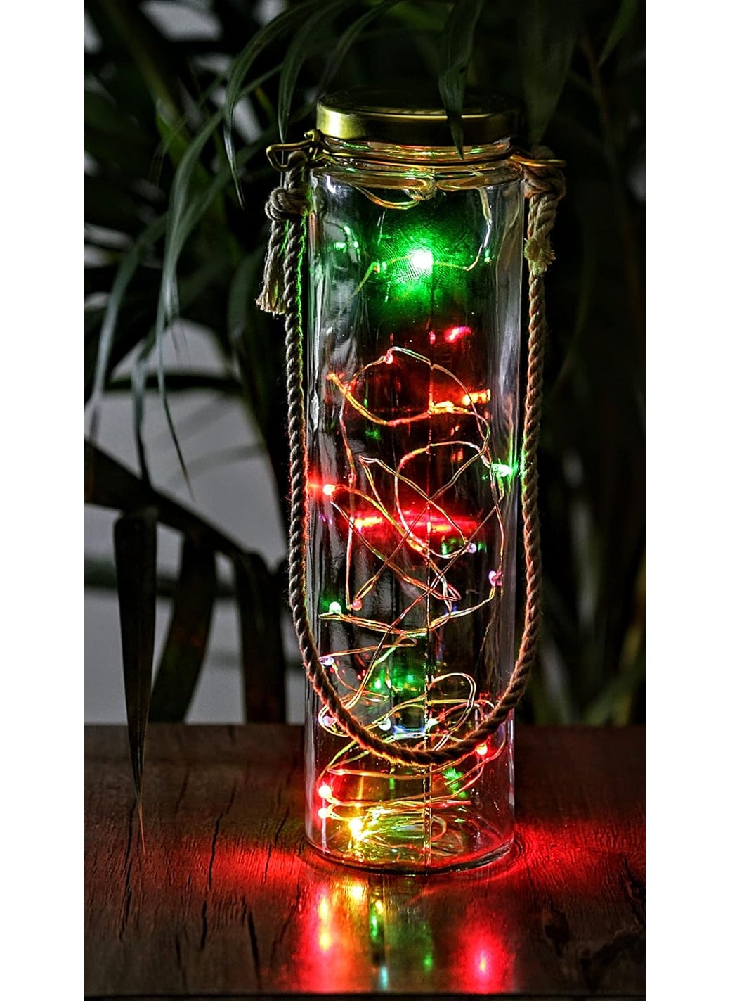 Generic The Glazen Art StudioLucela Bamboo Glass Jar with Macrame Rope 20 LEDs Waterproof Fairy Firefly String Lights Battery Included for Diwali Decoration DIY Party Wedding Christmas RGB 2  - Image 1