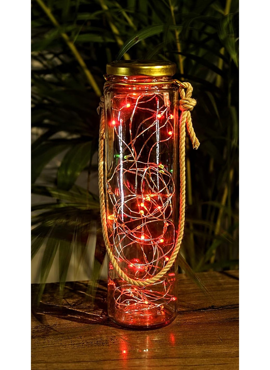 Generic The Glazen Art StudioLucela Bamboo Glass Jar with Macrame Rope 20 LEDs Waterproof Fairy Firefly String Lights Battery Included for Diwali Decoration DIY Party Wedding Christmas RGB 2  - Image 2