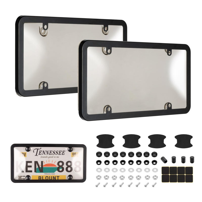 Tzuoen License Plate Cover & Frames, 2 Pack Clear License Plate Protector, ABS Car Front/Rear License Plate Frame with Screws Caps, Fit Any Standard US Plates - Image 1