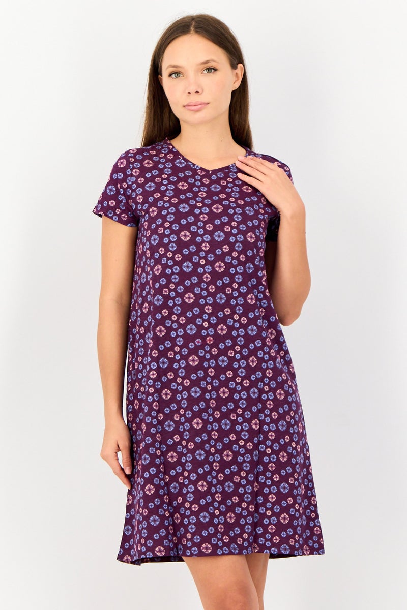 zivame Women 2 Pcs V Neck Allover Print Sleeping Dress, Multicolor - Image 1