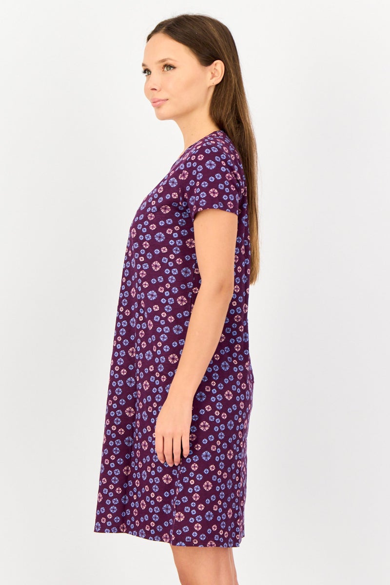 zivame Women 2 Pcs V Neck Allover Print Sleeping Dress, Multicolor - Image 5