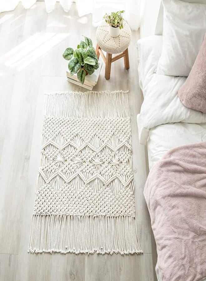Mkono Macrame Rug Boho Area Rugs Cotton Woven Small Carpets with Tassels for Bedroom Living Room Bathroom Entryway Nursery Home Decor, 35" L x 24" W