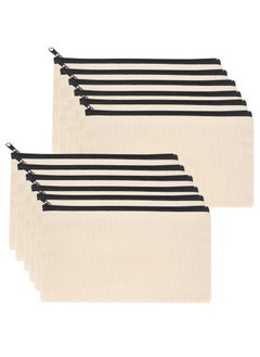 KHAJUL 12 PCS Canvas Makeup Bags, Canvas Pencil Pouch Bags with Zipper, Blank DIY Craft Make up Cosmetic, Pouches Bags Cases for Travel Craft School Toiletry Bags Pouches (Beige)  - Image 1