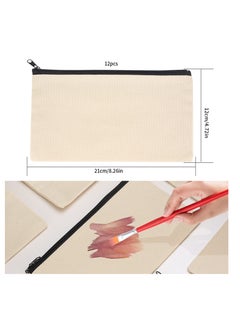 KHAJUL 12 PCS Canvas Makeup Bags, Canvas Pencil Pouch Bags with Zipper, Blank DIY Craft Make up Cosmetic, Pouches Bags Cases for Travel Craft School Toiletry Bags Pouches (Beige)  - Image 2