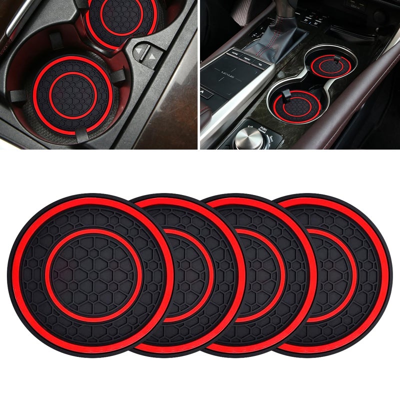 STEZHOU Car Cup Coasters 4 Pack 275 Inch Diameter Universal Auto Anti Slip Cup Holder Insert Coaster Suitable for Most Car Interior AccessoriesRed 4 - Image 3