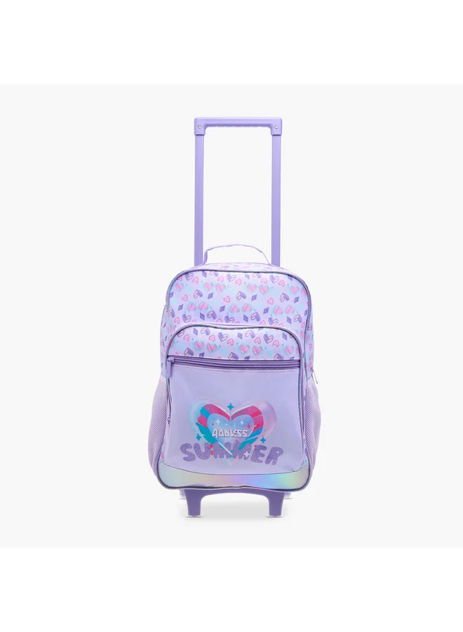 Flora Bella By Shoexpress Girls Heart Print School Trolley Backpack with Retractable Handle - 30x16x44 cms