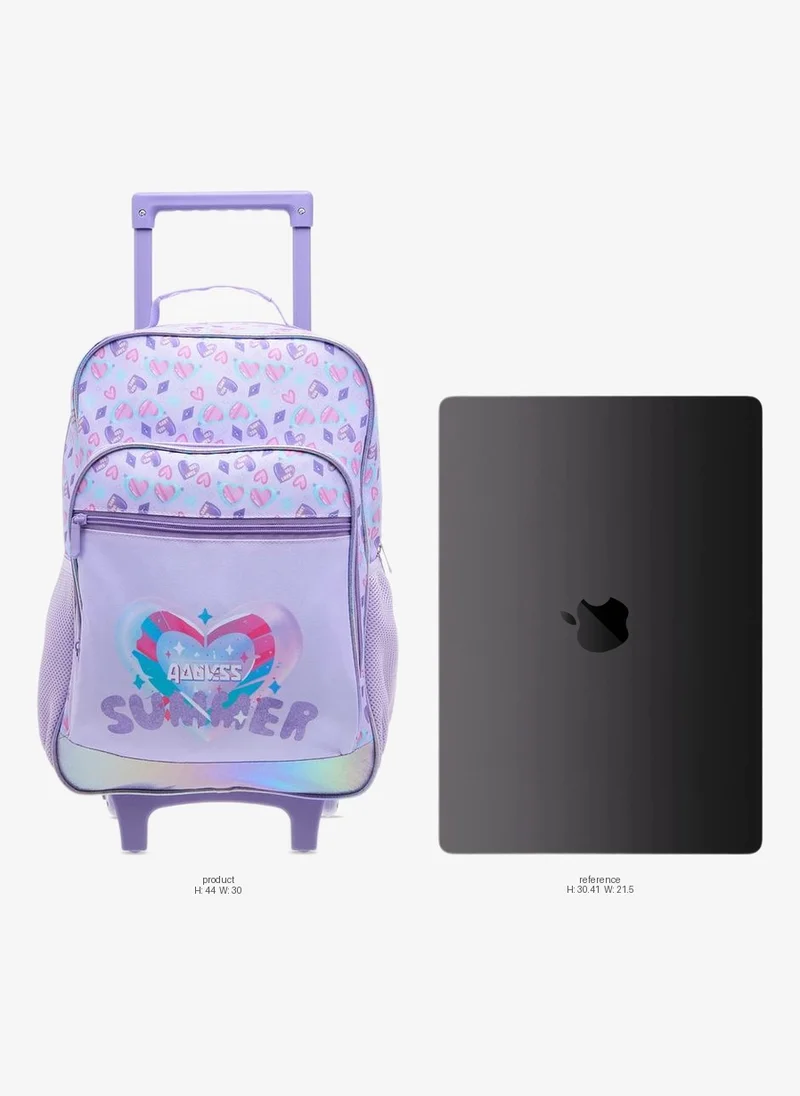 Flora Bella By Shoexpress Heart Print School Trolley Backpack With Retractable Handle - 30X16X44 Cms
