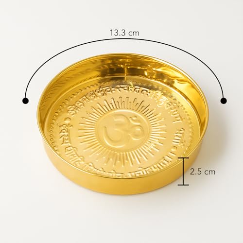 Ekhasa Pure Brass Prasad Plate for Pooja | OM Design Multipurpose Prasadam Plate for Pooja | Brass Plate for Prasad | Bhog Thali for Pooja | Pital Diya Roli Chawal Kumkum Thali for Puja - Image 3