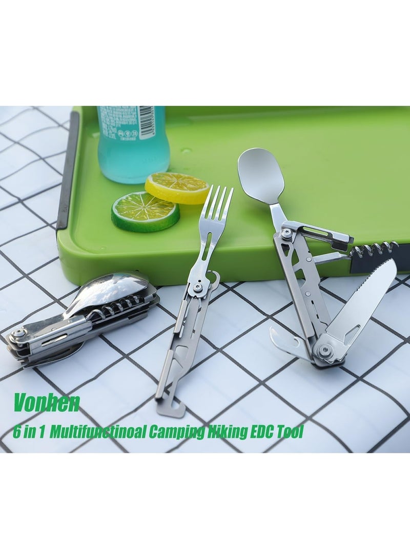 Oasisgalore Outdoor Camping Utensil Set, Multi Tools 6 in 1 Stainless Steel Camping Spoon Fork Knife Combo - Image 1