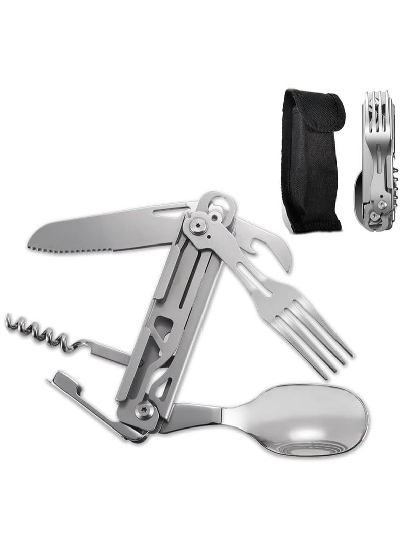 Oasisgalore Outdoor Camping Utensil Set, Multi Tools 6 in 1 Stainless Steel Camping Spoon Fork Knife Combo - Image 2