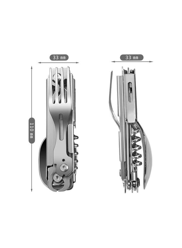 Oasisgalore Outdoor Camping Utensil Set, Multi Tools 6 in 1 Stainless Steel Camping Spoon Fork Knife Combo - Image 4