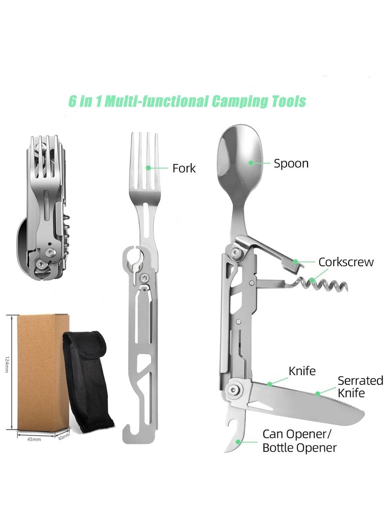 Oasisgalore Outdoor Camping Utensil Set, Multi Tools 6 in 1 Stainless Steel Camping Spoon Fork Knife Combo - Image 3