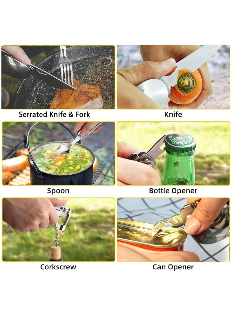Oasisgalore Outdoor Camping Utensil Set, Multi Tools 6 in 1 Stainless Steel Camping Spoon Fork Knife Combo - Image 5